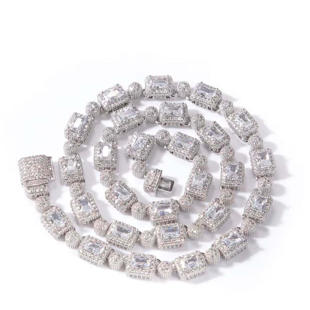 Square Gemstone Tennis Necklace Silver 20”